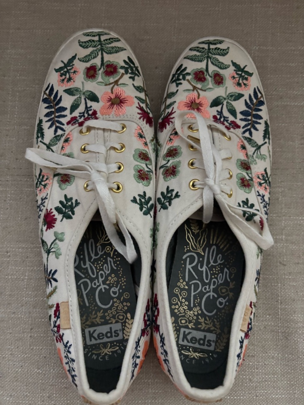 Rifle Paper Co. Floral Embroidered White Keds Canvas Sneakers